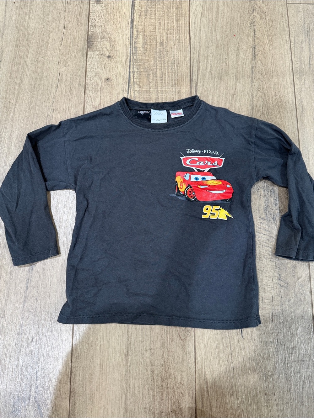 Zara Black Long Sleeve Tee with Red Cars Lightning McQueen Print